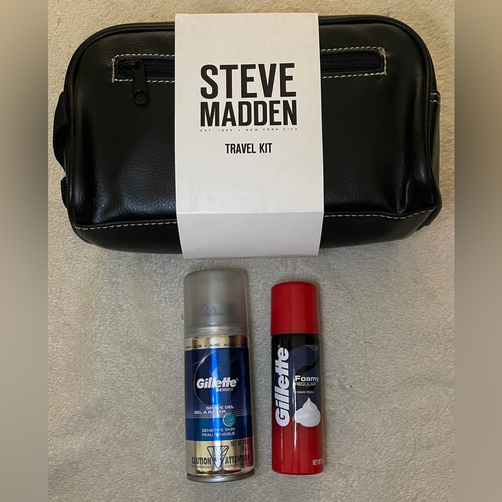 Steve Madden Men's Travel Kit Shaving Toiletry Bag Black bundle shaving cream